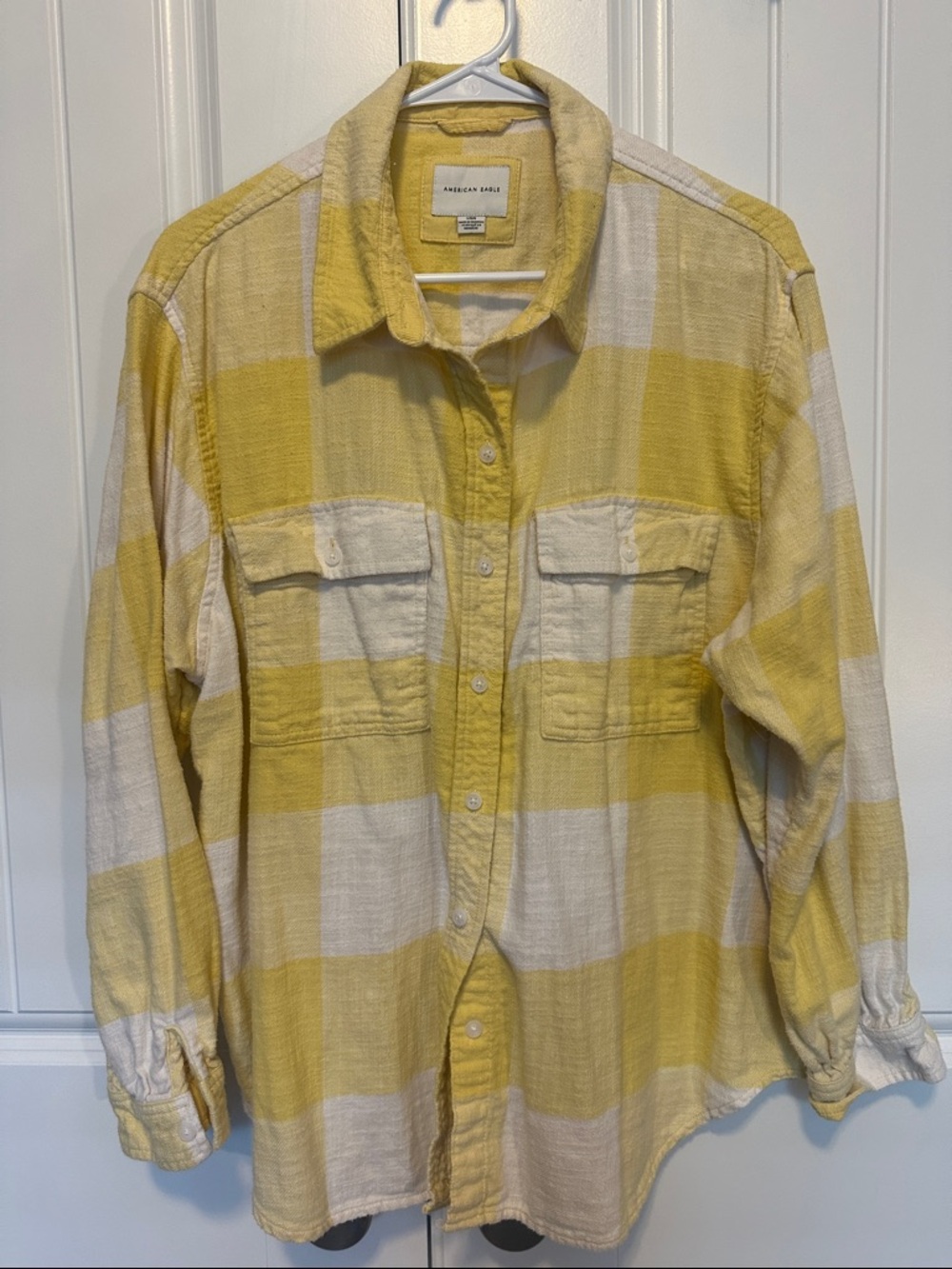 American Eagle Outfitters Yellow and White Plaid Button-Down Shirt